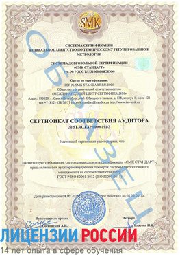 Образец сертификата соответствия аудитора №ST.RU.EXP.00006191-3 Дзержинский Сертификат ISO 50001